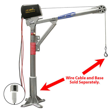 OZ Steel Davit Crane 1000 with 12V DC Electric Winch, Load Capacity 1000 lbs, OZ1000DAV-DCW