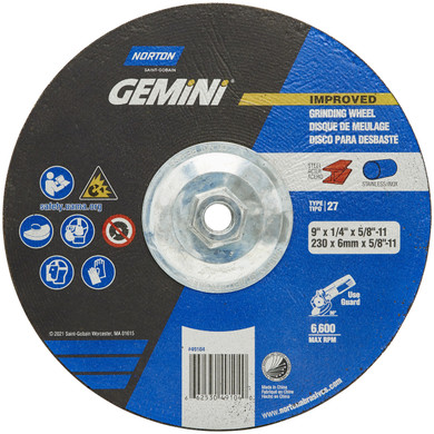 Norton 66253049104 9x1/4x5/8 - 11 In. Gemini AO Grinding Wheels, Type 27, 24 Grit, 10 pack