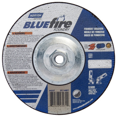 Norton 66252843231 7x1/4x5/8 - 11 In. BlueFire ZA/SC Foundry Grinding Wheels, Type 27, 24 Grit, 10 pack