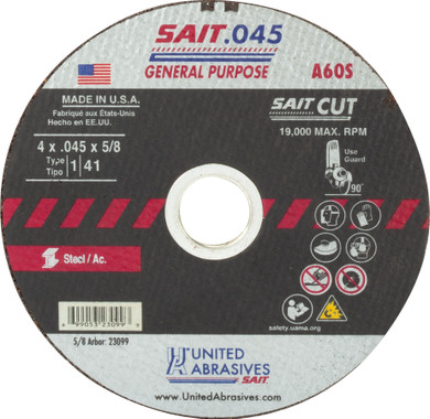 United Abrasives SAIT 23099 4x.045x5/8 A60S General Purpose High Speed Cut-off Wheels, 50 pack