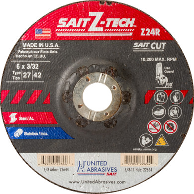 United Abrasives SAIT 22654 6x3/32x5/8-11 Z24R Z-Tech High Performance Super-Lock Hub Cut-off Wheels, 10 pack