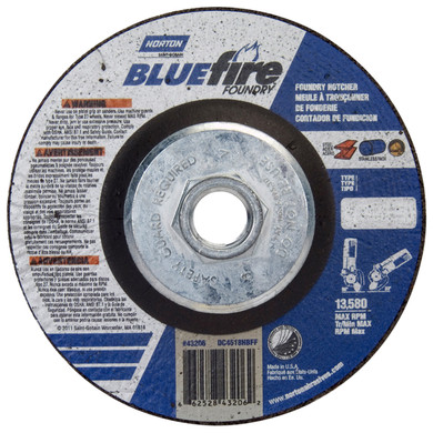 Norton 66252843206 4-1/2x1/8x5/8 - 11 In. BlueFire ZA/SC Foundry Cutting and Light Grinding Wheels, Type 27, 24 Grit, 10 pack