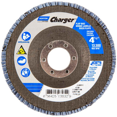 Norton 63642503532 4-1/2x7/8 In. Charger R822 ZA Center Mount Fiberglass HD Flat Flap Discs, Coarse, P60 Grit, 5 pack