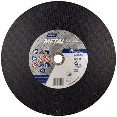 Norton 66252835554 14x3/32x1 In. Metal AO Chop Saw Cut-Off Wheels, Type 01/41, 36 Grit, 10 pack