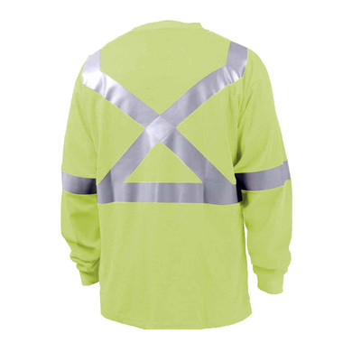 Black Stallion TF2511 NFPA 2112 & NFPA 70E FR Cotton Long Sleeve T-Shirt with Reflective Tape, Lime, Small
