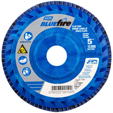 Norton 66623399150 5x7/8” BlueFire R884P Zirconia Alumina Plus Type 27 Quick Trim Flap Discs, 60 Grit, Coarse, 10 pack