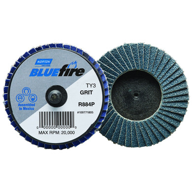 Norton 77696090171 3” BlueFire Coated Mini Flap Discs, R884P TR (Type III), 40 Grit, Zirconia Alumina, 10 pack