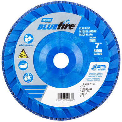 Norton 66623399161 7x7/8” BlueFire R884P Zirconia Alumina Plus Type 27 Quick Trim Flap Discs, 60 Grit, Coarse, 10 pack