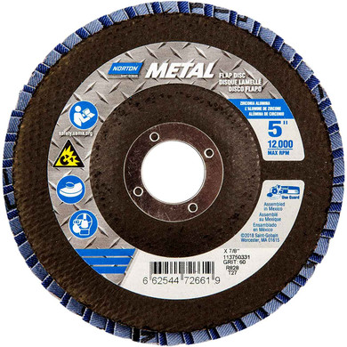 Norton 66254472661 5x7/8” Metal R828 Zirconia Alumina Type 27 Fiberglass Flap Discs, 60 Grit, 10 pack