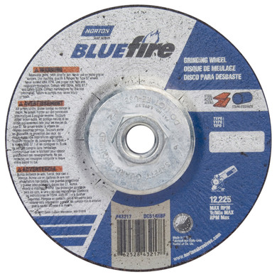 Norton 66252843217 5x1/4x5/8 - 11 In. BlueFire ZA/AO Grinding Wheels, Type 27, 24 Grit, 10 pack