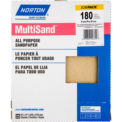 Norton 7660700355 9x11" MultiSand JobPack A212 Aluminum Oxide Open Coat Paper Sanding Sheets, 180 Grit, 10 pack