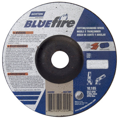 Norton 66252843202 6x1/8x7/8 In. BlueFire ZA/AO Grinding and Cutting Wheels, Type 27, 30 Grit, 20 pack