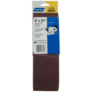 Norton 07660705287 3x21” Gemini R215 Aluminum Oxide Cloth Portable Belts, 220 Grit, Extra Fine, 5 pack