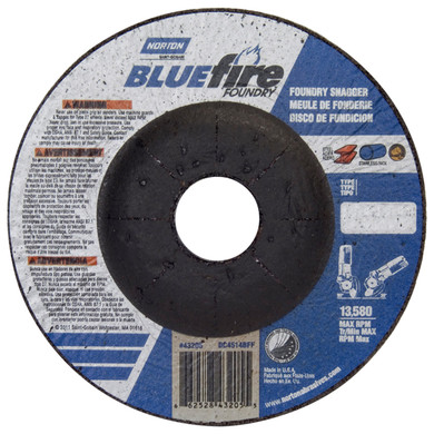 Norton 66252843205 4-1/2x1/4x7/8 In. BlueFire ZA/SC Foundry Grinding Wheels, Type 27, 24 Grit, 25 pack