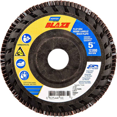 Norton 66254400519 5x7/8” Blaze R980P Ceramic Alumina Type 27 Quick Trim Flap Discs, 120 Grit, Medium, 10 pack