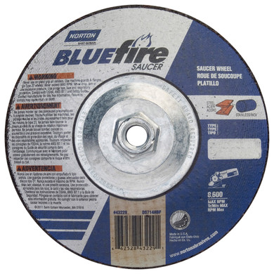 Norton 66252843229 7x1/4x5/8 - 11 In. BlueFire ZA AO Saucer Wheels, Type 28, 24 Grit, 10 pack