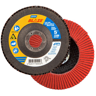 Norton 66261190002 5x7/8” Blaze R980P Ceramic Alumina Type 29 Flap Discs, 40 Grit, Coarse, 10 pack