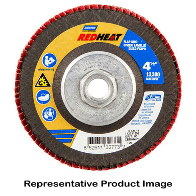 Norton 66261132772 4-1/2x5/8-11 In. Red Heat R983 CA Coarse Grit Flap Discs, HD Fiberglass, 40 Grit, 10 pack