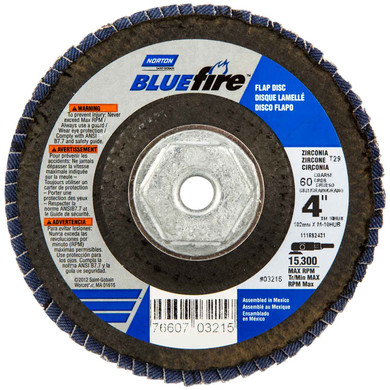 Norton 7660703214 4" x M-10 BlueFire R884P Zirconia Alumina Plus Type 29 Flap Discs, 40 Grit, Retail Packaging, 5 pack