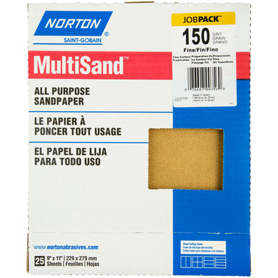Norton 7660700356 9x11" MultiSand JobPack A213 Aluminum Oxide Open Coat Paper Sanding Sheets, 150 Grit, 10 pack
