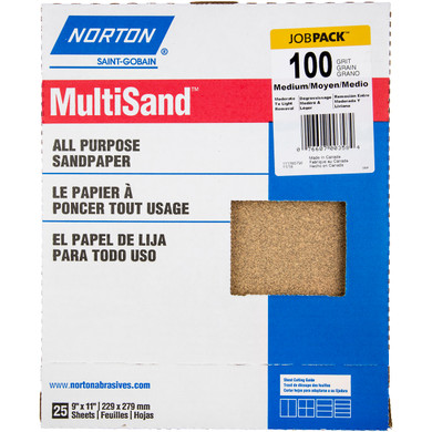 Norton 7660700358 9x11" MultiSand JobPack A213 Aluminum Oxide Open Coat Paper Sanding Sheets, 100 Grit, 10 pack