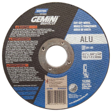 Norton 66252841994 4-1/2x.045x7/8 In. Gemini RightCut ALU AO Reinforced Right Angle Cut-Off Wheels, Type 01/41, 36 Grit, 25 pack