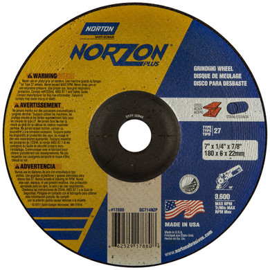 Norton 66252917880 7x1/4x7/8 In. NorZon Plus SGZ CA/ZA Grinding Wheels, Type 27, 20 Grit, 20 pack