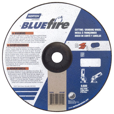 Norton 66252843245 9x1/8x7/8 In. BlueFire ZA/AO Grinding and Cutting Wheels, Type 27, 30 Grit, 20 pack