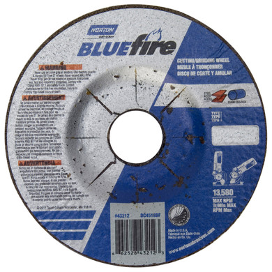 Norton 66252843212 4-1/2x1/8x7/8 In. BlueFire ZA/AO Grinding and Cutting Wheels, Type 27, 30 Grit, 25 pack