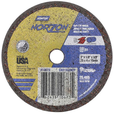 Norton 66243510673 3x1/8x3/8 In. NorZon Plus 5SGZ CA/ZA Small Diameter Reinforced Cut-Off Wheels, Type 01/41, 36 Grit, 25 pack