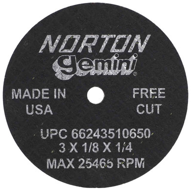 Norton 66243510650 3x1/8x1/4 In. Gemini AO Small Diameter Reinforced Cut-Off Wheels, Free Cut, Type 01/41, 36 Grit, 25 pack