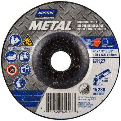 Norton 66252842011 4x1/4x5/8 In. Metal AO Grinding Wheels, Type 27, 24 Grit, 25 pack