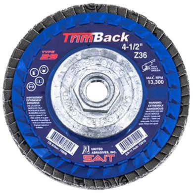 United Abrasives SAIT 70910 4-1/2x5/8-11 Trimback Type 29 Super Lock Hub Zirconium Flap Disc 36 Grit, 10 pack