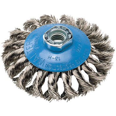 Walter 13H514 5x5/8-11 Angled Saucer Cup Brush with Knot Twisted Wire .02 for Aluminum and Stainless Steel