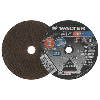 Walter 11L453 4x1/2x3/8 ZIP Steel and Stainless Contaminant Free Cut-Off Wheels Type 1 Grit A24, 25 pack