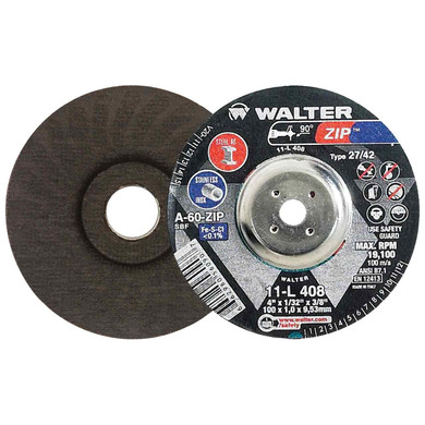 Walter 11L408 4x1/32x3/8 ZIP Metal Hub Steel and Stainless Contaminant Free Cut-Off Wheels Type 27 Grit A60, 25 pack
