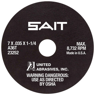 United Abrasives SAIT 23252 7x.035x1-1/4 A36T Tool Room Aggressive Cutting Cut-off Wheels, 50 pack