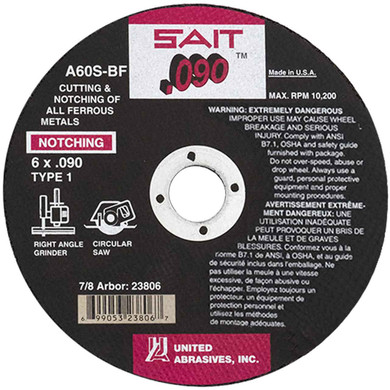 United Abrasives SAIT 23806 6x.090x7/8 A60S General Purpose Cutting Notching Wheels, 25 pack