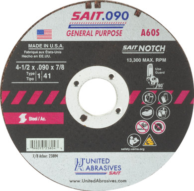 United Abrasives SAIT 23804 4-1/2x.090x5/8 A60S General Purpose Cutting Notching Wheels, 25 pack