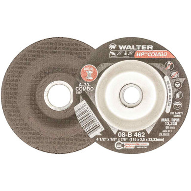 Walter 08B462 4-1/2x1/8x7/8 HP Combo High Performance Cutting Grinding Wheels Type 27 Grade A-30, 25 pack