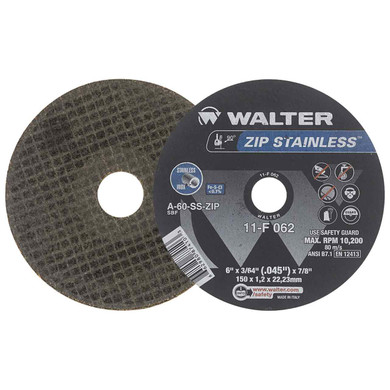 Walter 11F062 6x3/64x7/8 ZIP Stainless Contaminant Free Cut-Off Wheels Type 1 Grit A60, 25 pack