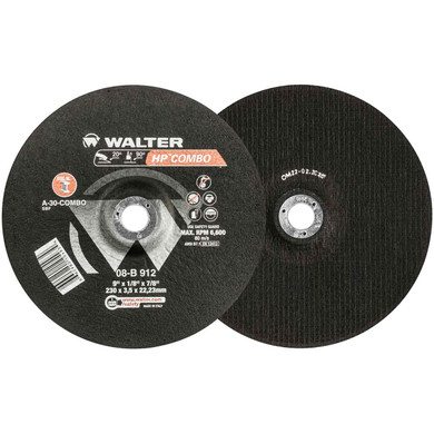 Walter 08B912 9x1/8x7/8 HP Combo High Performance Cutting Grinding Wheels Type 27 Grade A-30, 25 pack