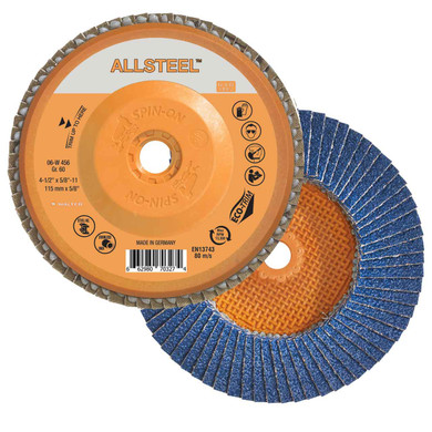 Walter 06W456 4-1/2x5/8-11 ALLSTEEL Flap Disc Spin-On with Eco-Trim Backing 60 Grit Type 27S, 10 pack