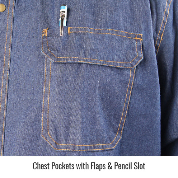 Black Stallion FS8-DNM FR Cotton Denim Long Sleeve Work Shirt, Small