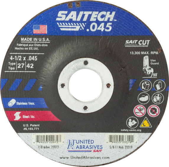 United Abrasives SAIT 22072 4-1/2x.045x7/8 SAITECH High Performance Cut-off Wheels, 50 pack