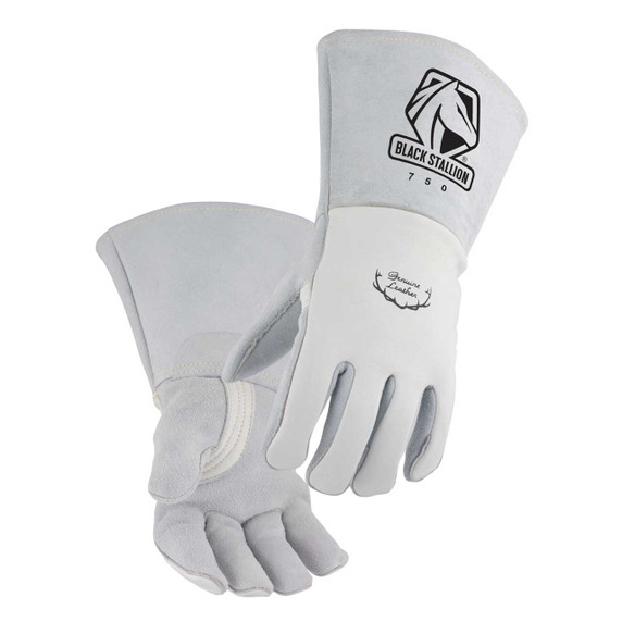 Black Stallion 750 Pearl White Elkskin Stick Glove with Nomex Lined Back, Large