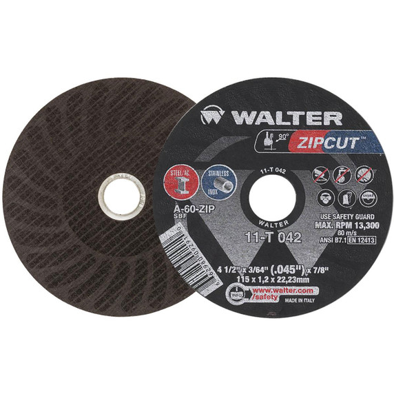 Walter 11T042 4-1/2x3/64x7/8 ZIPCUT Cut-Off Wheels for Angle Grinder Type 1 A60 Grit, 25 pack