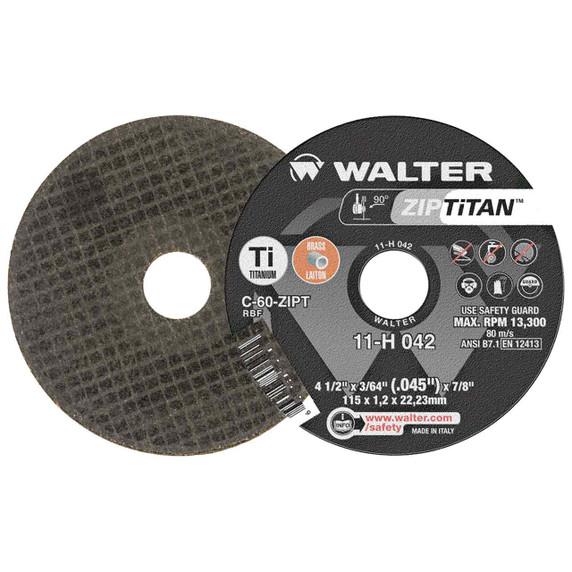 Walter 11H042 4-1/2x3/64x7/8 ZIP Titan Brass and Titanium Cut-Off Wheels Type 1 Grit C60, 25 pack