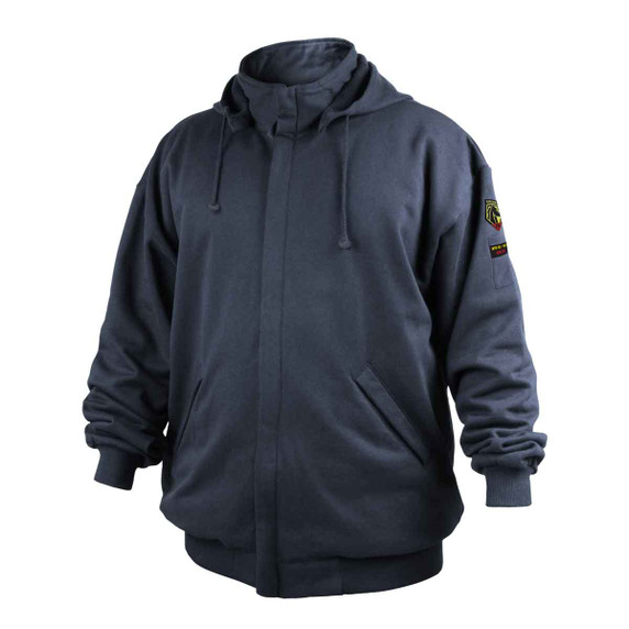Black Stallion JF3530-NV AR/FR Cotton Full-Zip Hooded Sweatshirt, Navy, Medium