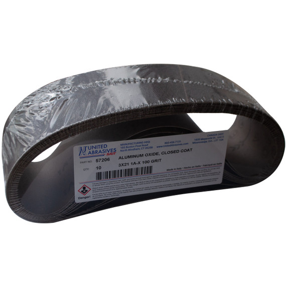 United Abrasives SAIT 57206 3x21 Blue Line 1A-X Aluminum Oxide Portable Sander Belt, 100 Grit, 10 pack